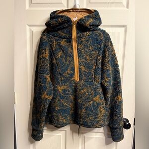 PrAna Sherpa Half-Zip Hooded Pullover Jacket | Teal & Mustard